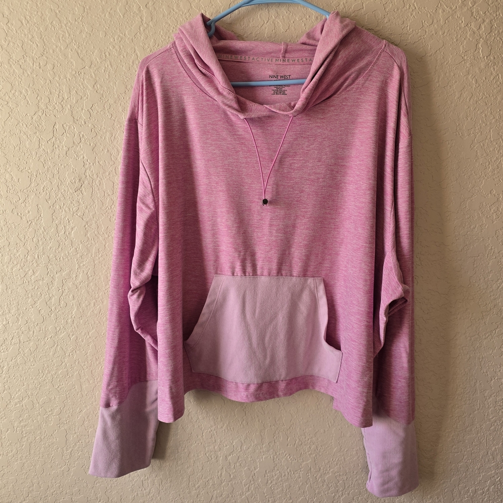 Nine West Active Women’s 3X Pink Heather Hooded Sweatshirt Pullover Plus Size